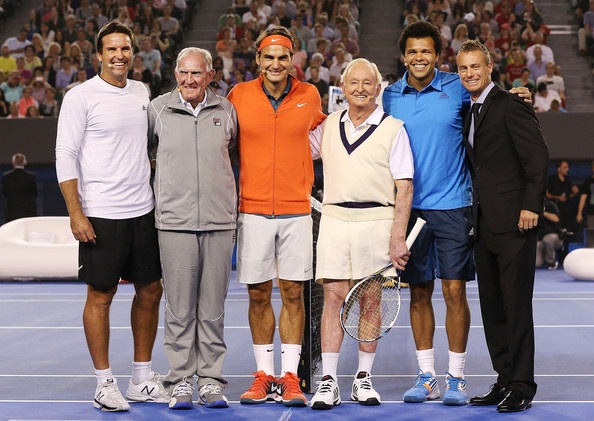Patrick Rafter, Tony Roche, Roger Federer, Rod Laver, Jo Wilfried Tsonga in Lleyton Hewitt