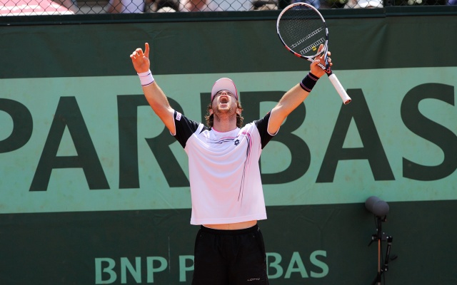 Blaž Kavčič po zmagi nad Lleytonom Hewittom na Roland Garrosu